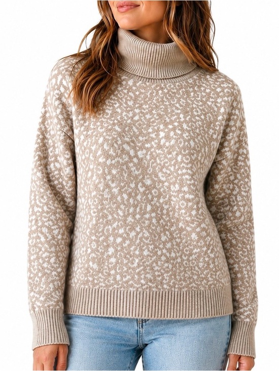 Rachel Zoe Sweaters - RACHEL ZOE Tan White Animal Printed Soft Cowl Neck Sweater Women's Size XL